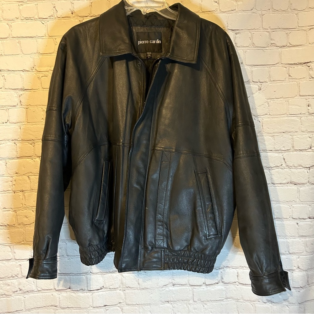 Pierre Cardin black leather bomber jacket, XL